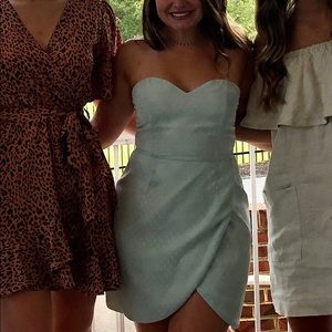 Strapless Dress with Slit and Dot Detail